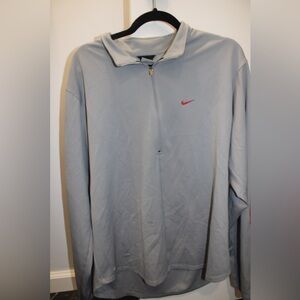 Nike Men's Gray Quarter-Zip Jacket with Red Logo